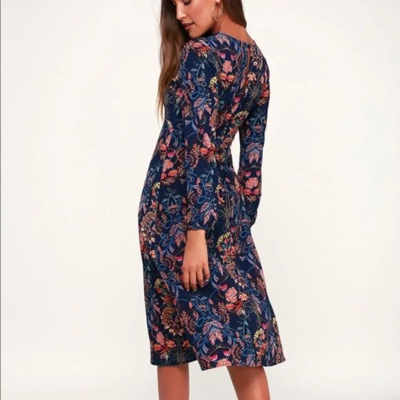 NWT I. Madeline Garden Splendor Navy Blue Floral Midi Whimsical Dress l Small - Picture 2 of 16